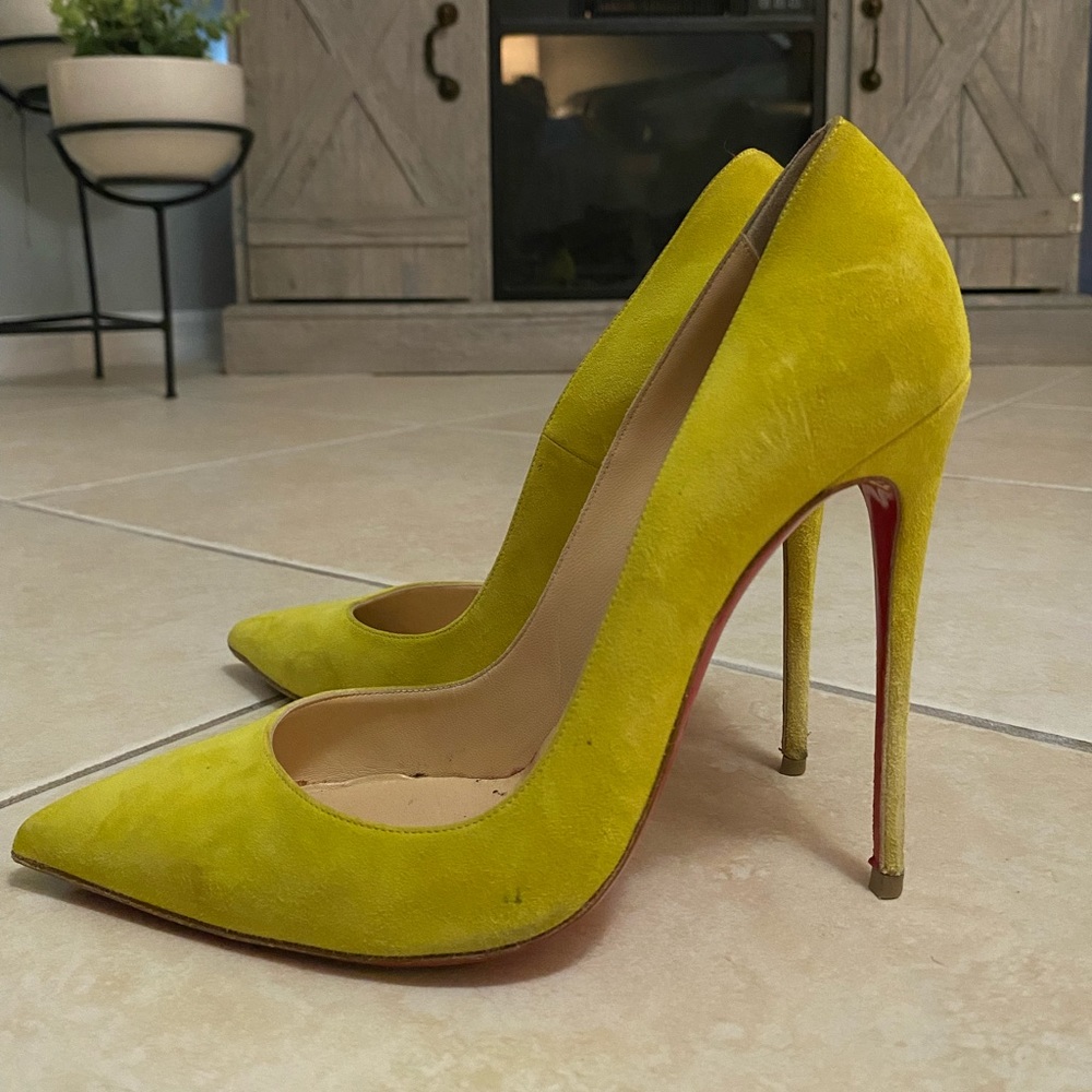 Christian Louboutin yellow suede pumps